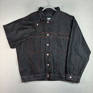 Vintage Webs Jeans Denim Jacket Men 2XL Black Red Stitching Trucker Bomber Y2K